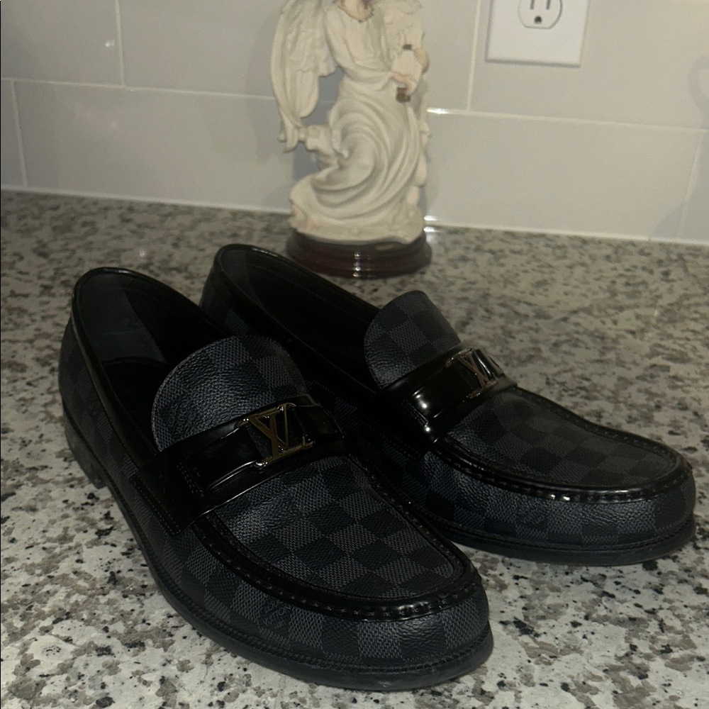 Louis Vuitton Black Checkered Slip-On Loafers